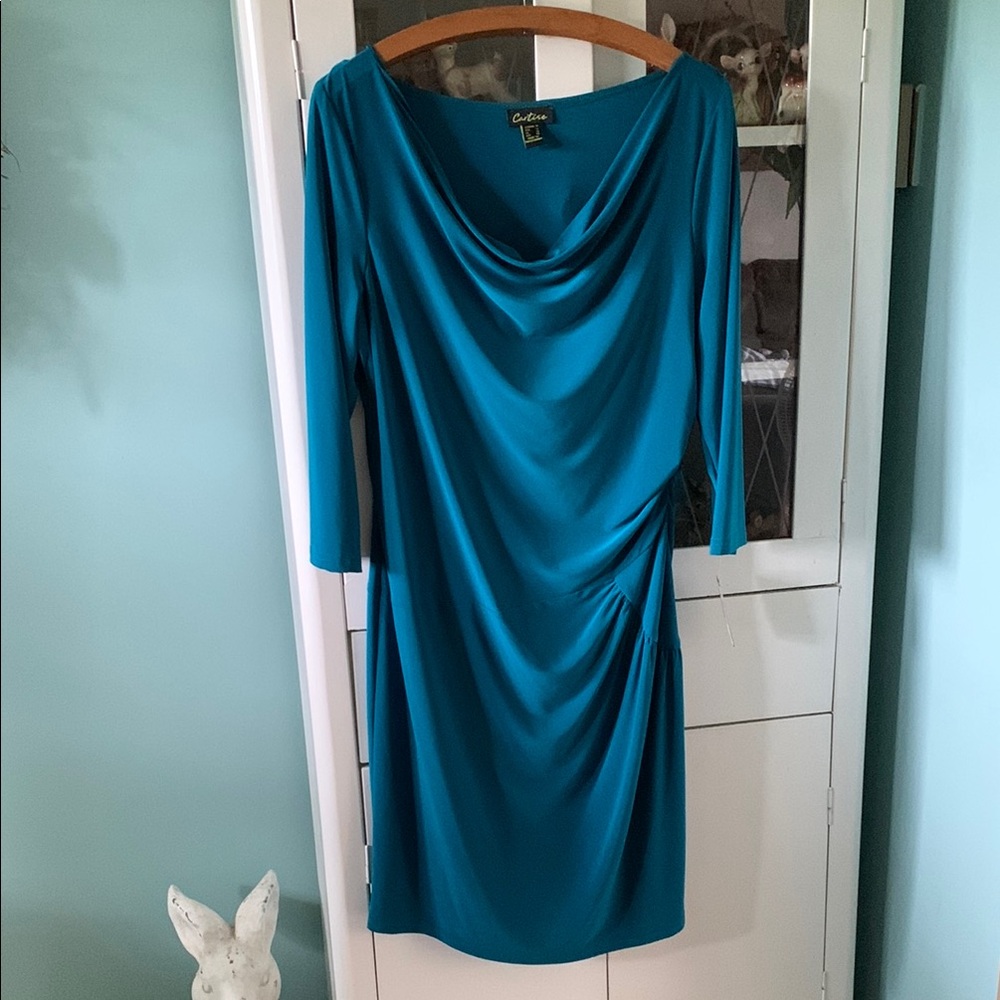 Cartise sz 12 Elegant Teal Draped Dress NWT